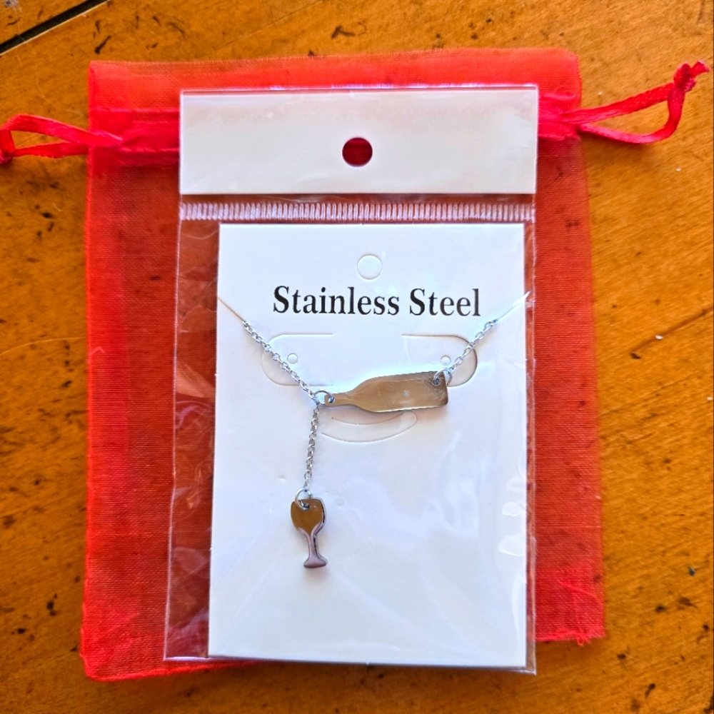 New Stainless Steel Wine Bootle and Glass Slide Necklace